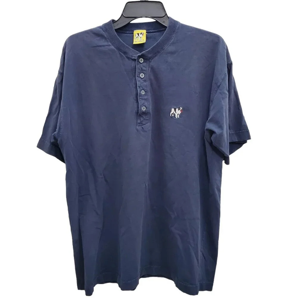 Big Dogs Mens Vintage Navy Embroidered St. Bernard Short Sleeve Henley Tee USA S